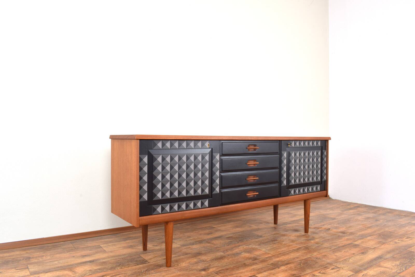 Mid-Century Op-Art Hand-Painted Teak Sideboard by Gustav Bahus, 1960s