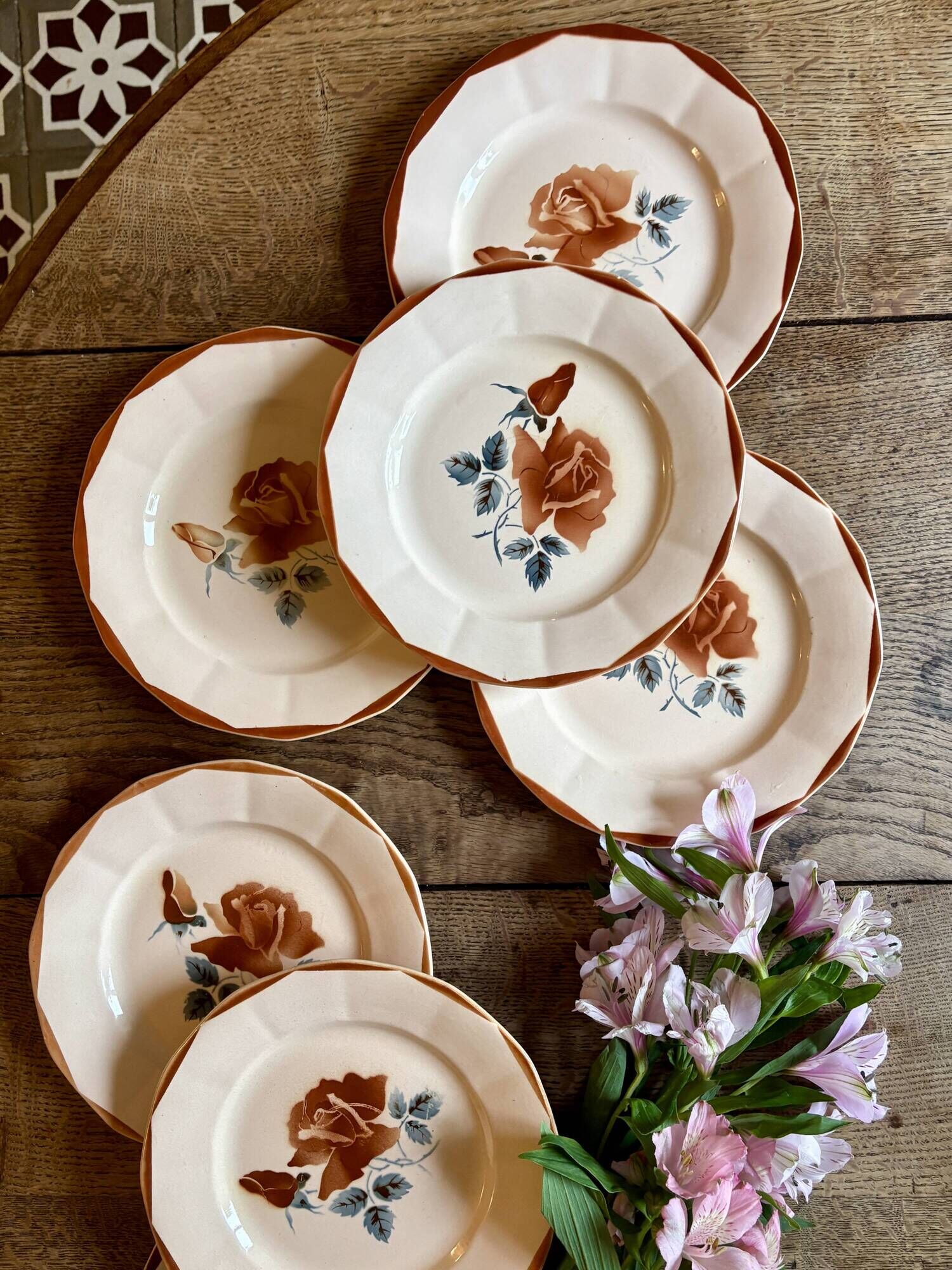 Set of 7 vintage flat plates from Digoin Sarreguemines.