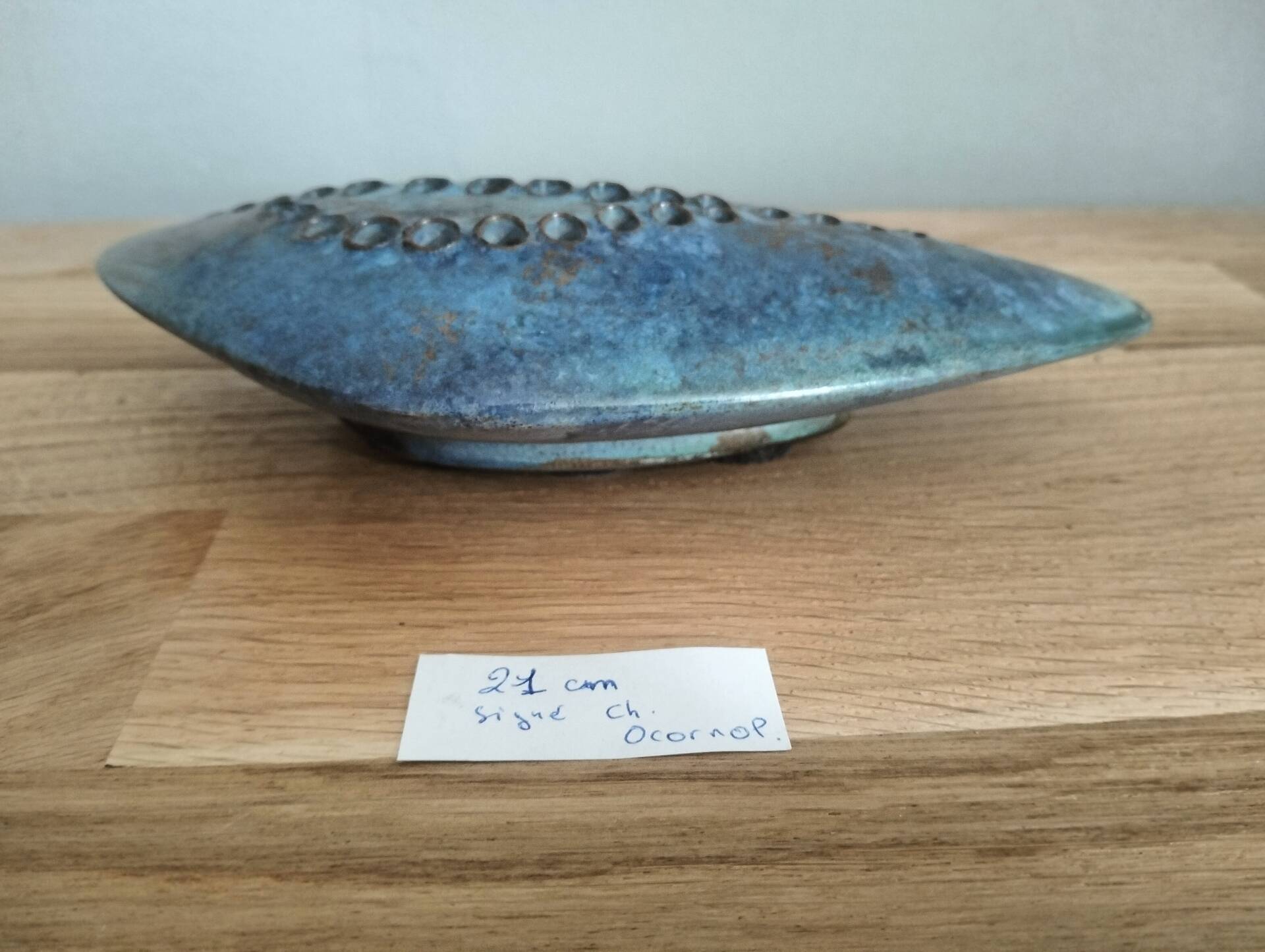 "Flower holder 'Galet' in glazed stoneware by Ch. OCORNOL, artistic glazed stoneware."