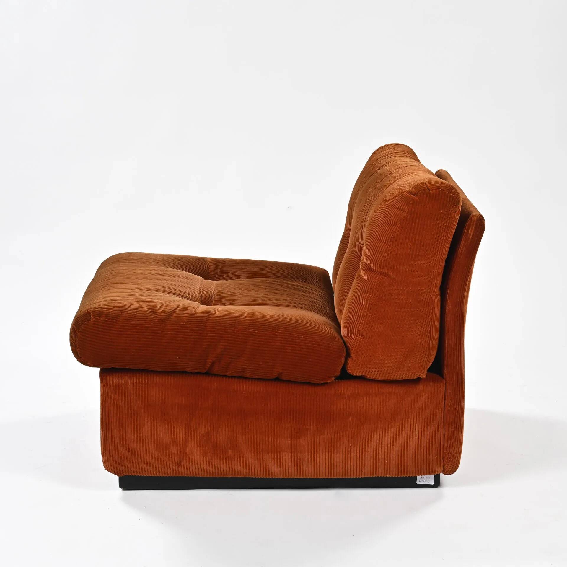 Set of three vintage armchairs. 1970s. Orange corduroy.