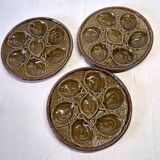 3 green majolica oyster plates from St Clément in good condition.