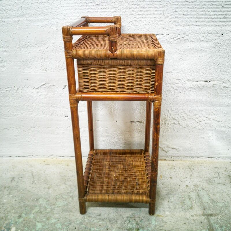 Woven wicker bedside table