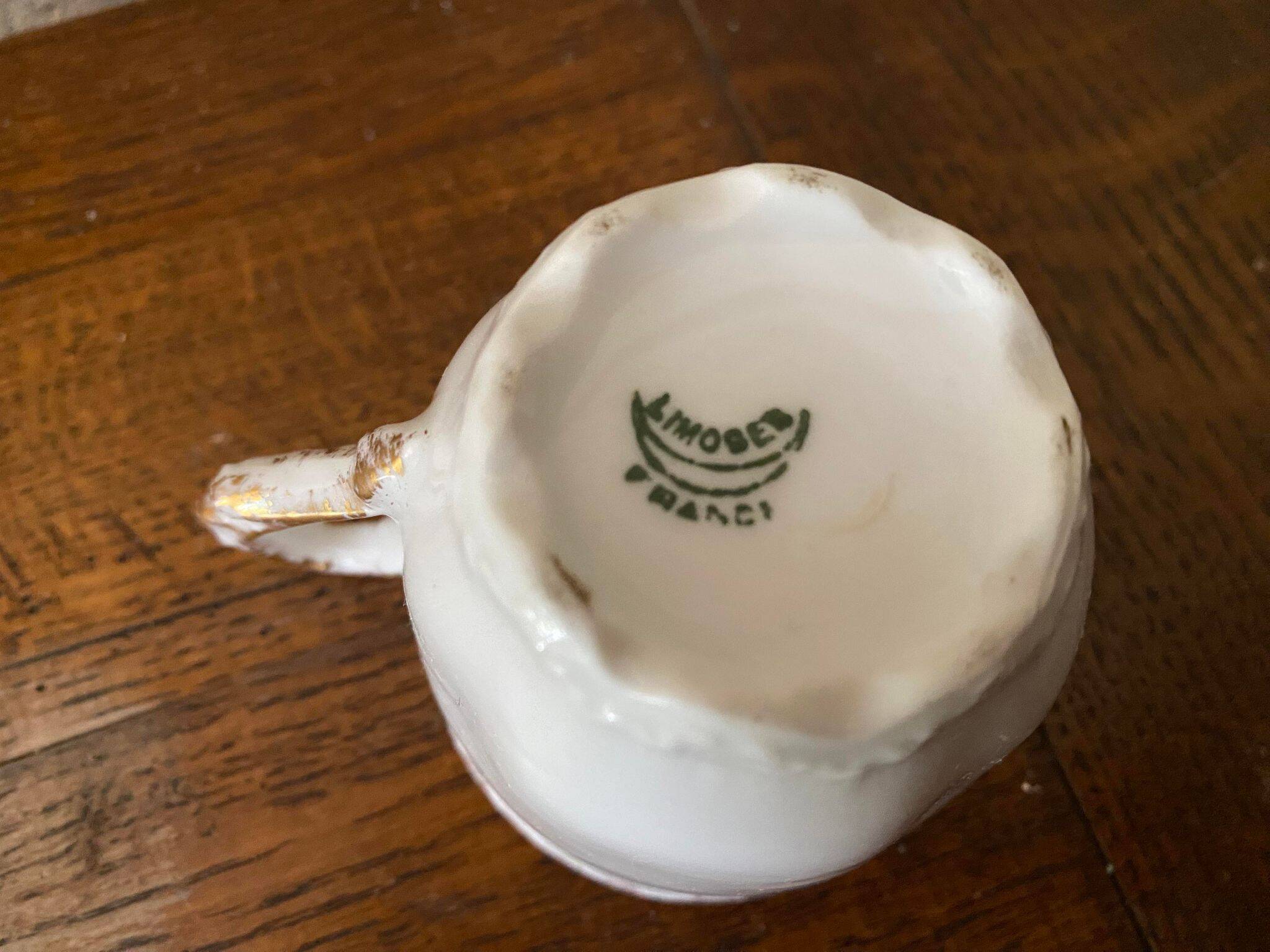 Cup and saucer Limoge porcelain decoration frieze of roses