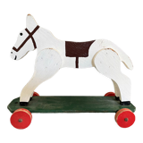 Cheval à tirer, jouet ancien en bois