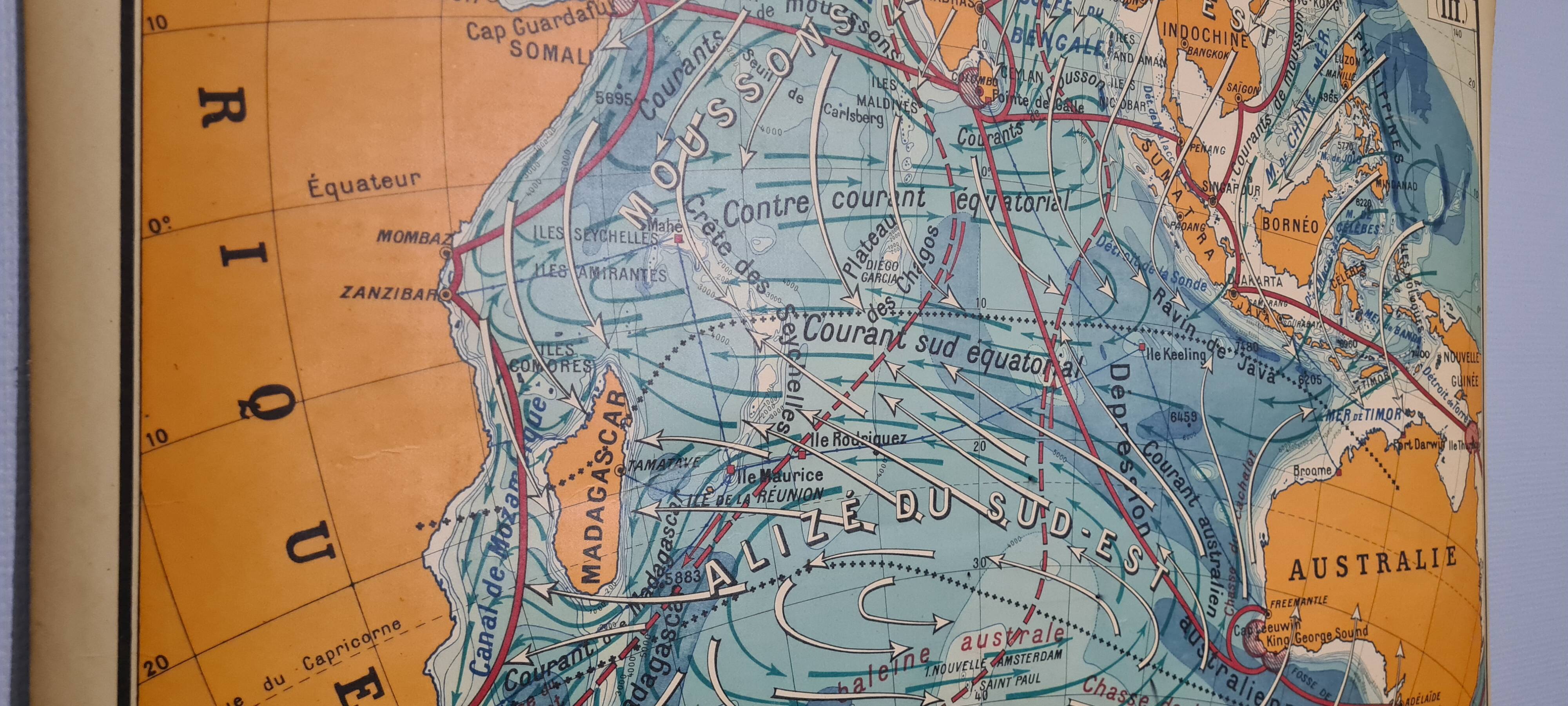 Vintage large format school map - Indian Ocean