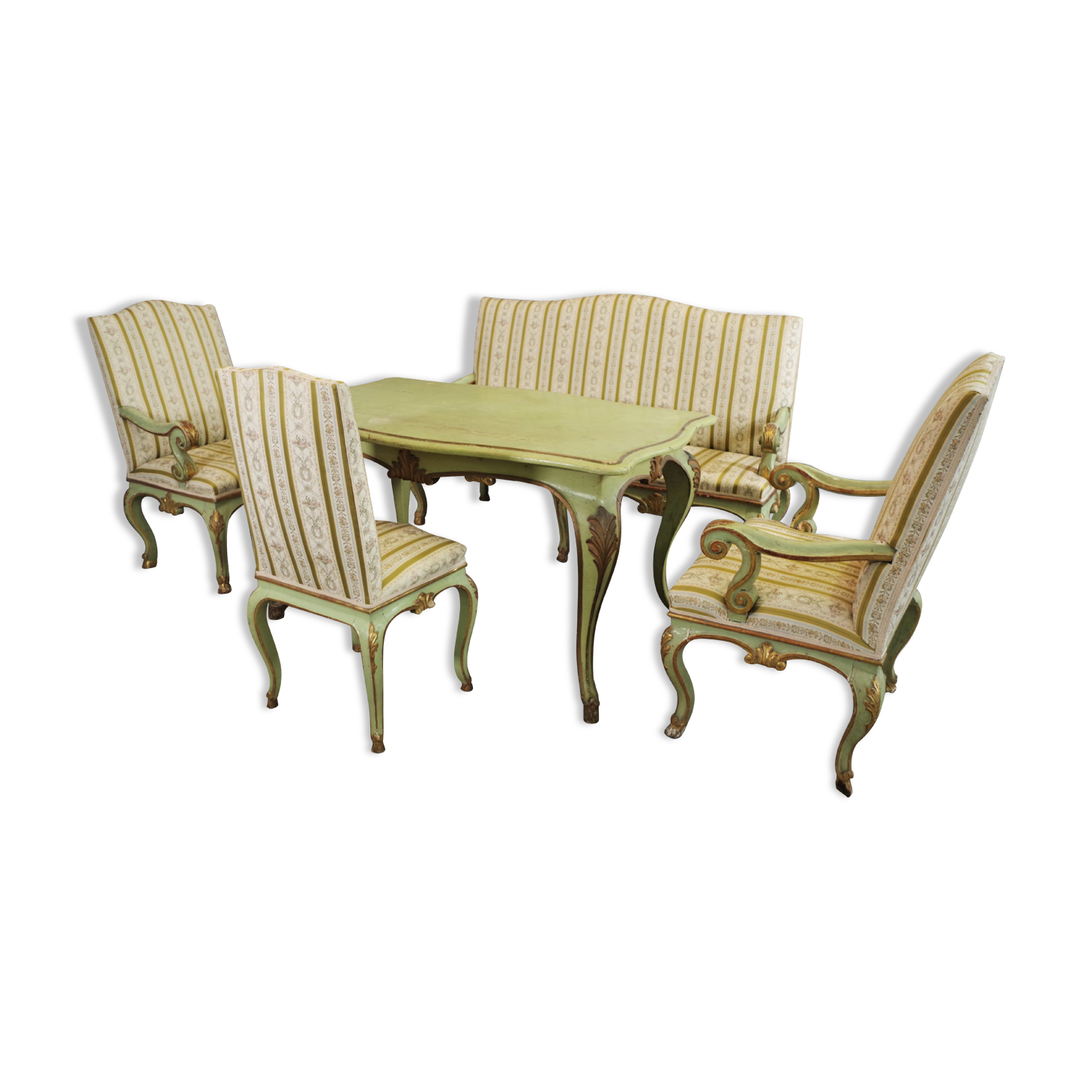 Venetian Baroque salon with table, two armchairs, a bench and a chair, mid-19th century