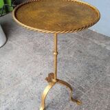 Minimalist brutalist gold metal pedestal table