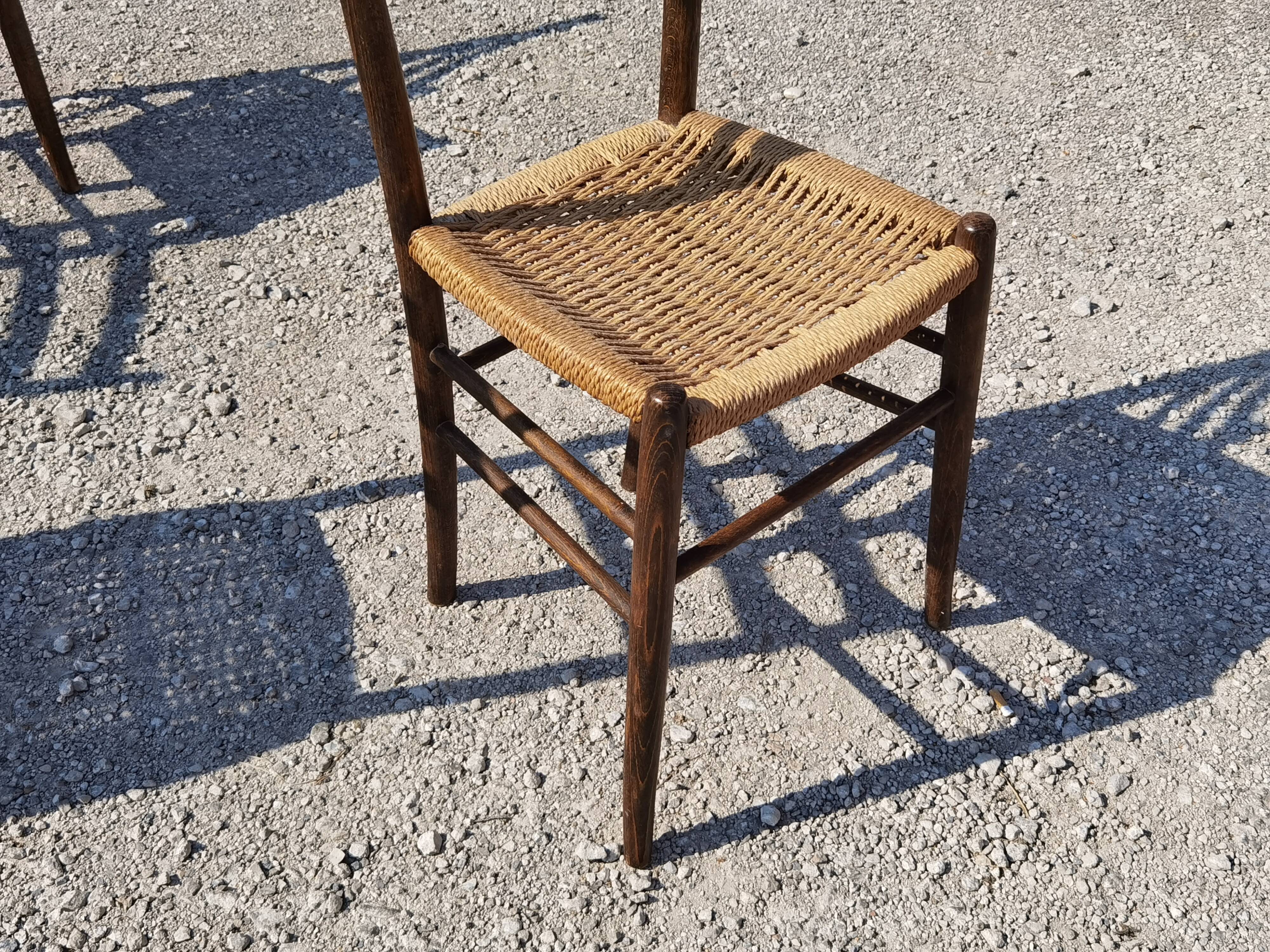 Set of 4 wooden chairs and rope