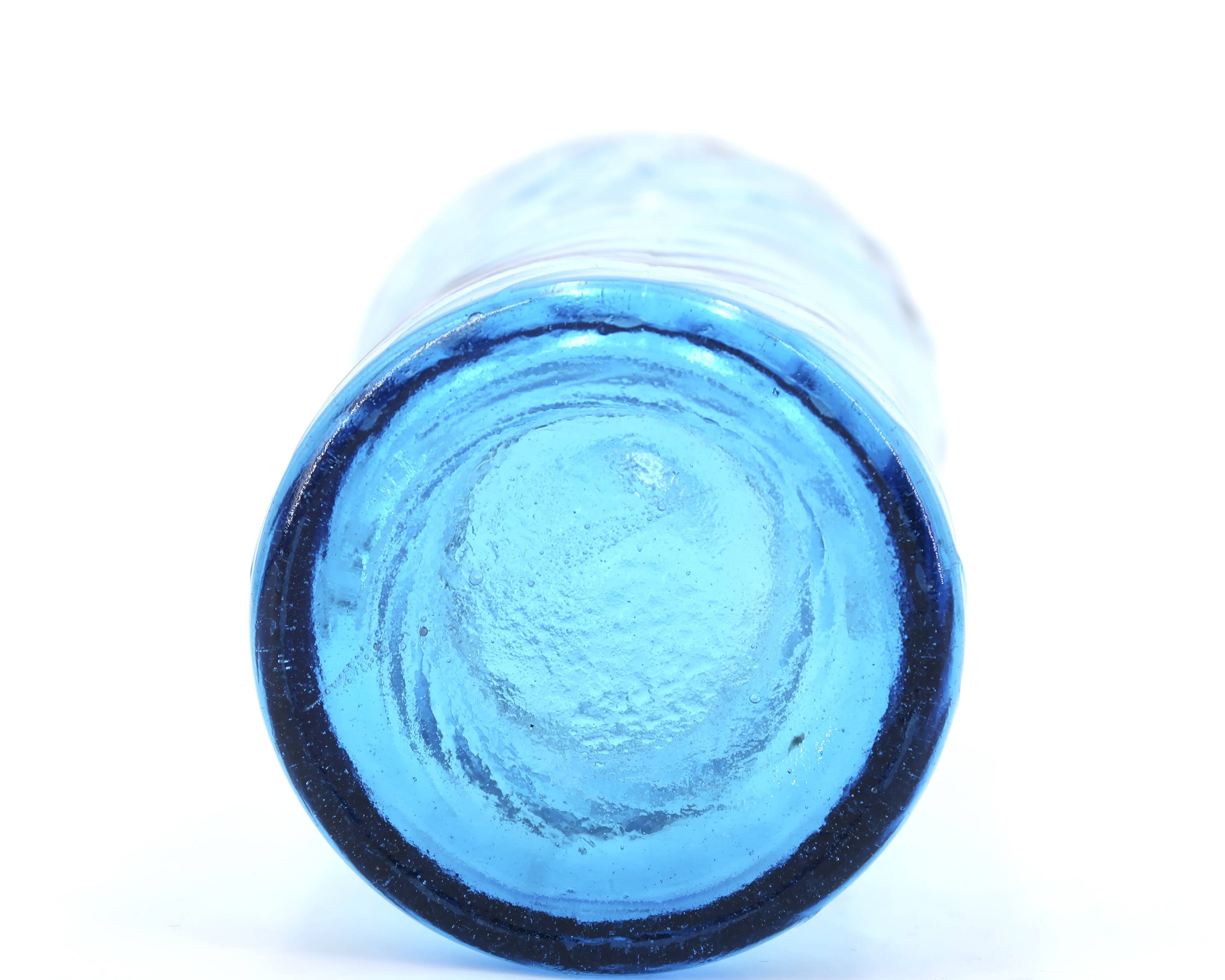 Empoli blue glass carafe with grooves, 60s bottle