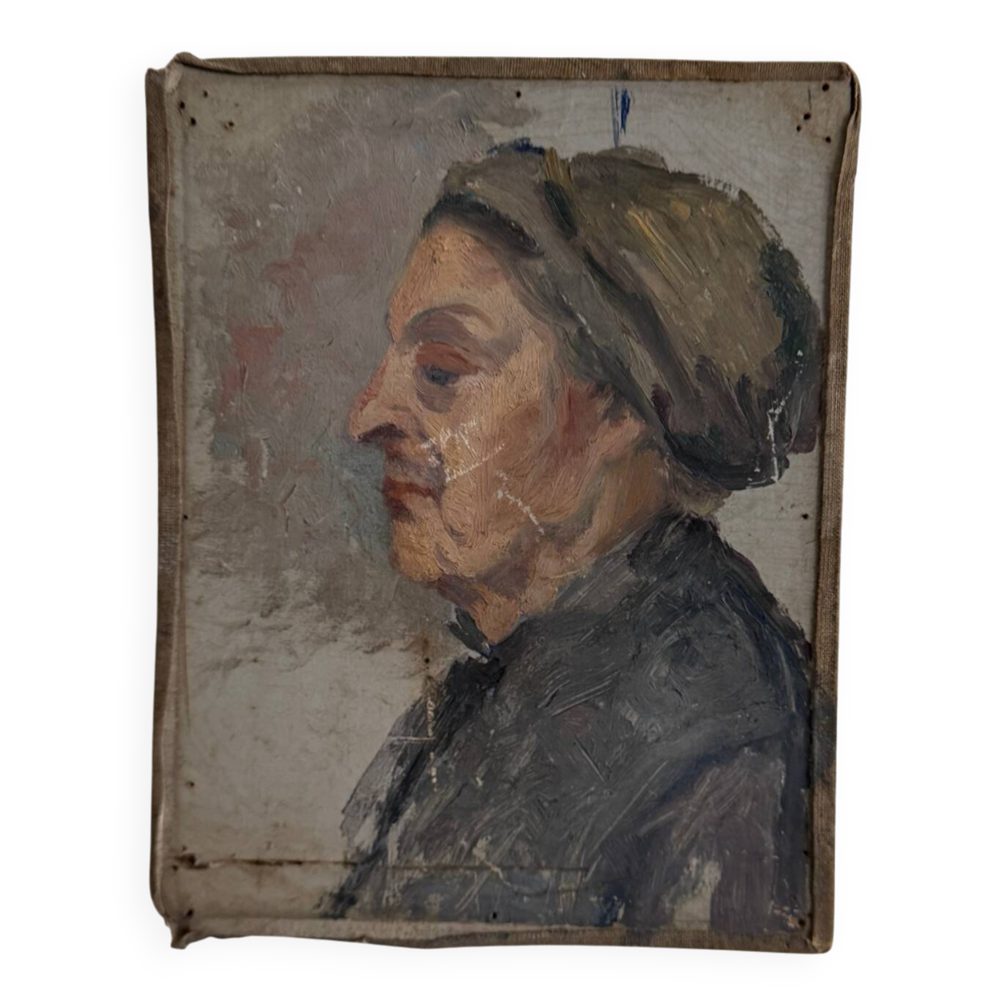 Oil on canvas mounted on cardboard, portrait of a woman, early 20th century.