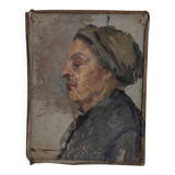 Oil on canvas mounted on cardboard, portrait of a woman, early 20th century.