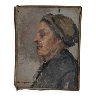 Oil on canvas mounted on cardboard, portrait of a woman, early 20th century.