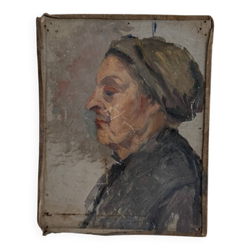 Oil on canvas mounted on cardboard, portrait of a woman, early 20th century.