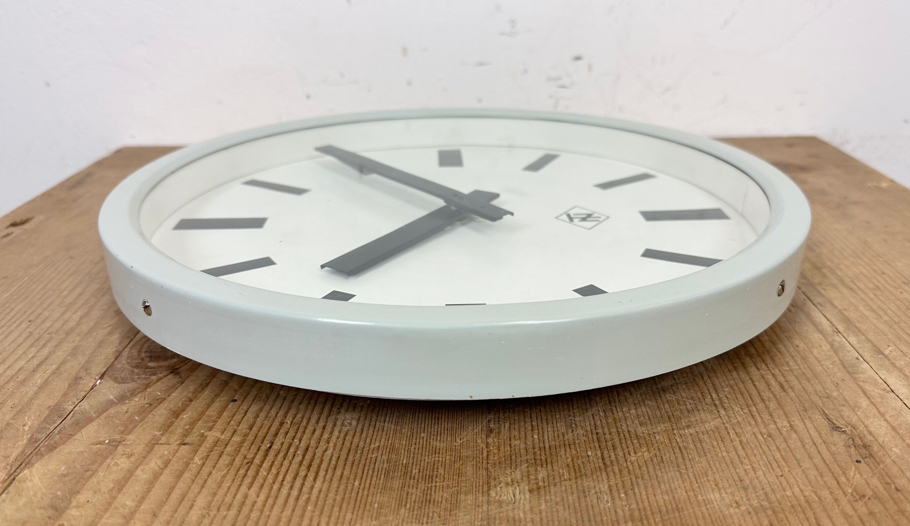 Grey Industrial Wall Clock from TN, 1960s