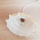 Pendant lamp chandelier, vintage yellow and white glass luminaire, petticoat shape, vintage french