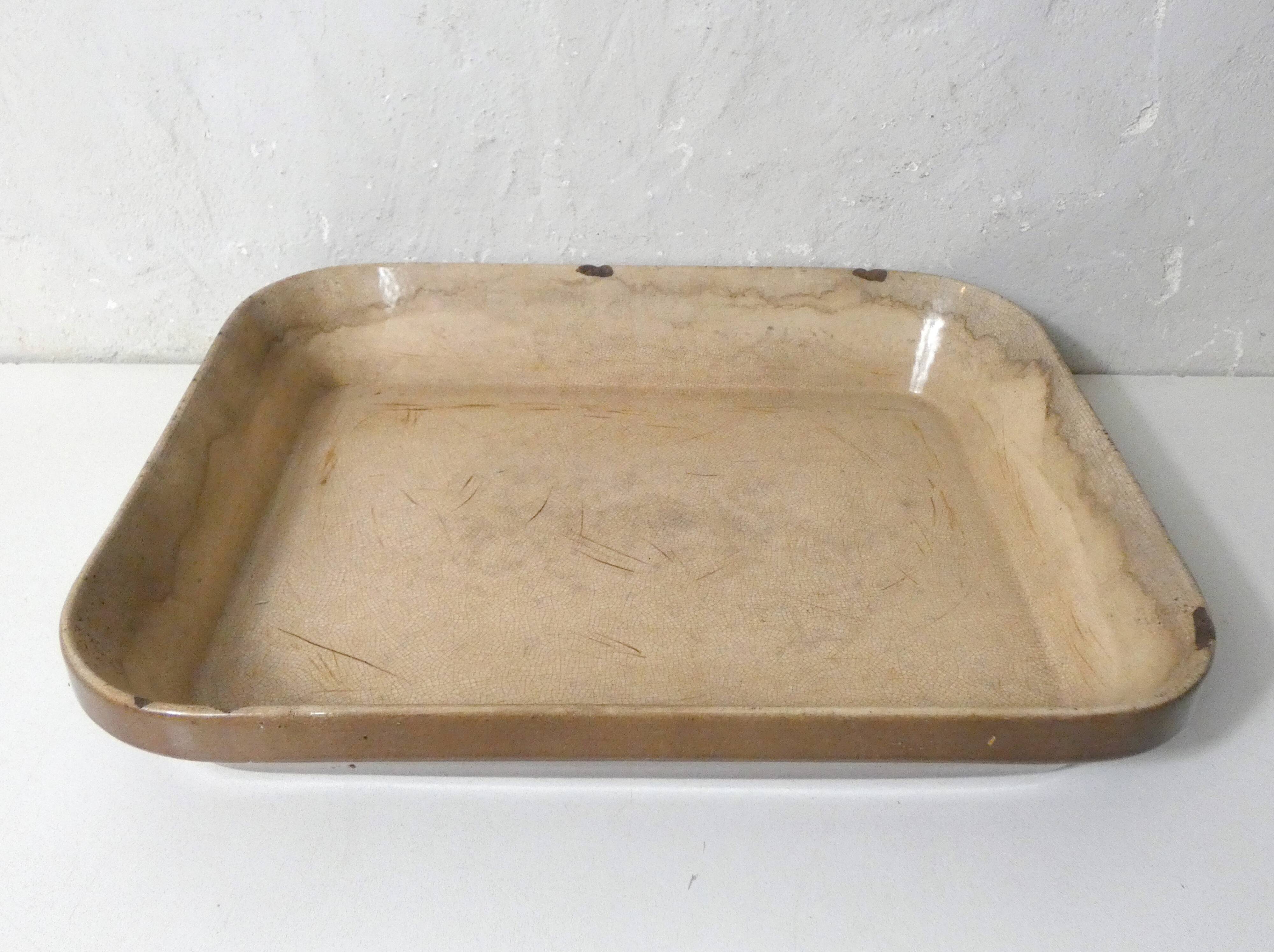 large old vintage Emile Henry glazed stoneware oven dish