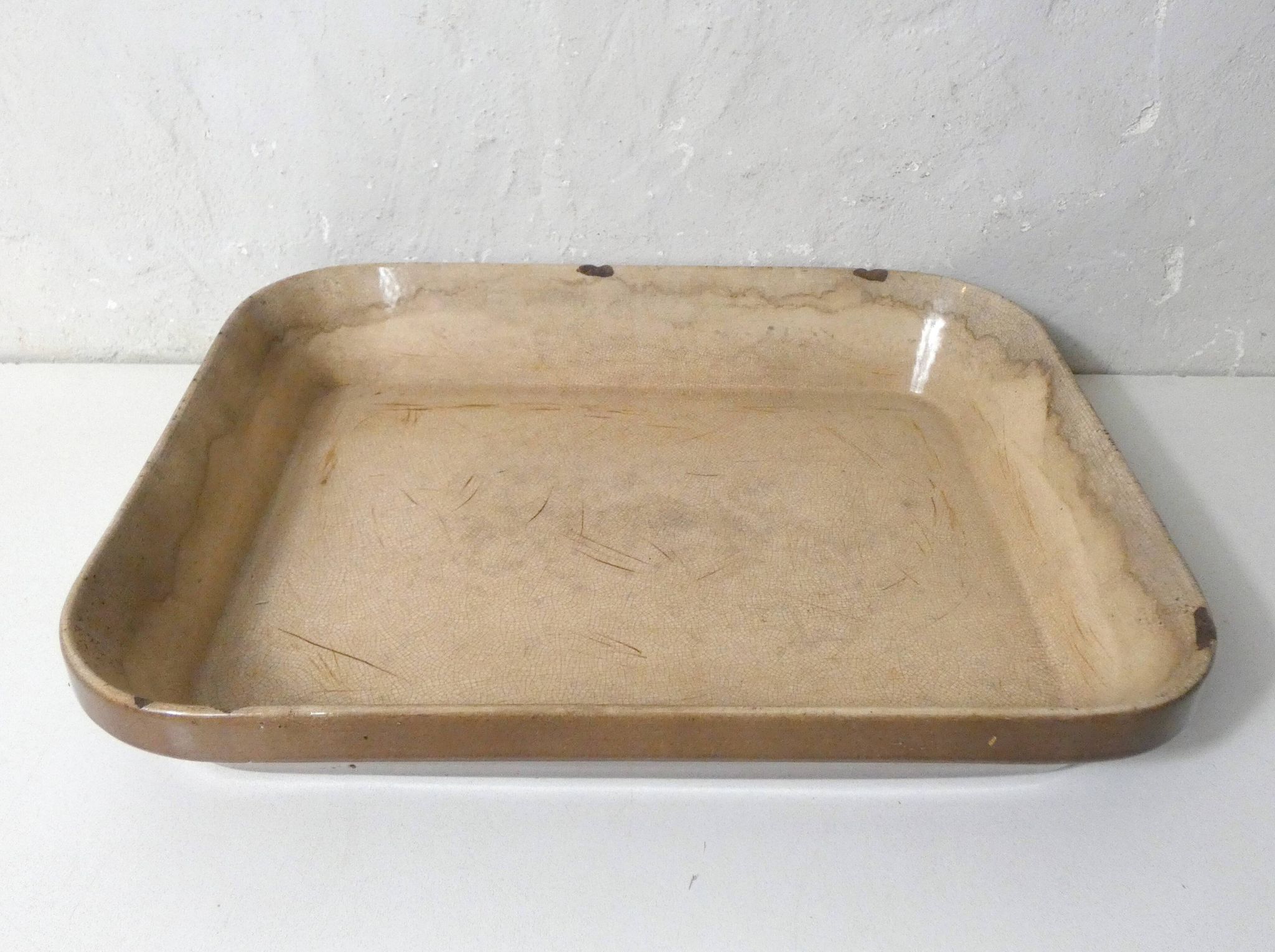 large old vintage Emile Henry glazed stoneware oven dish