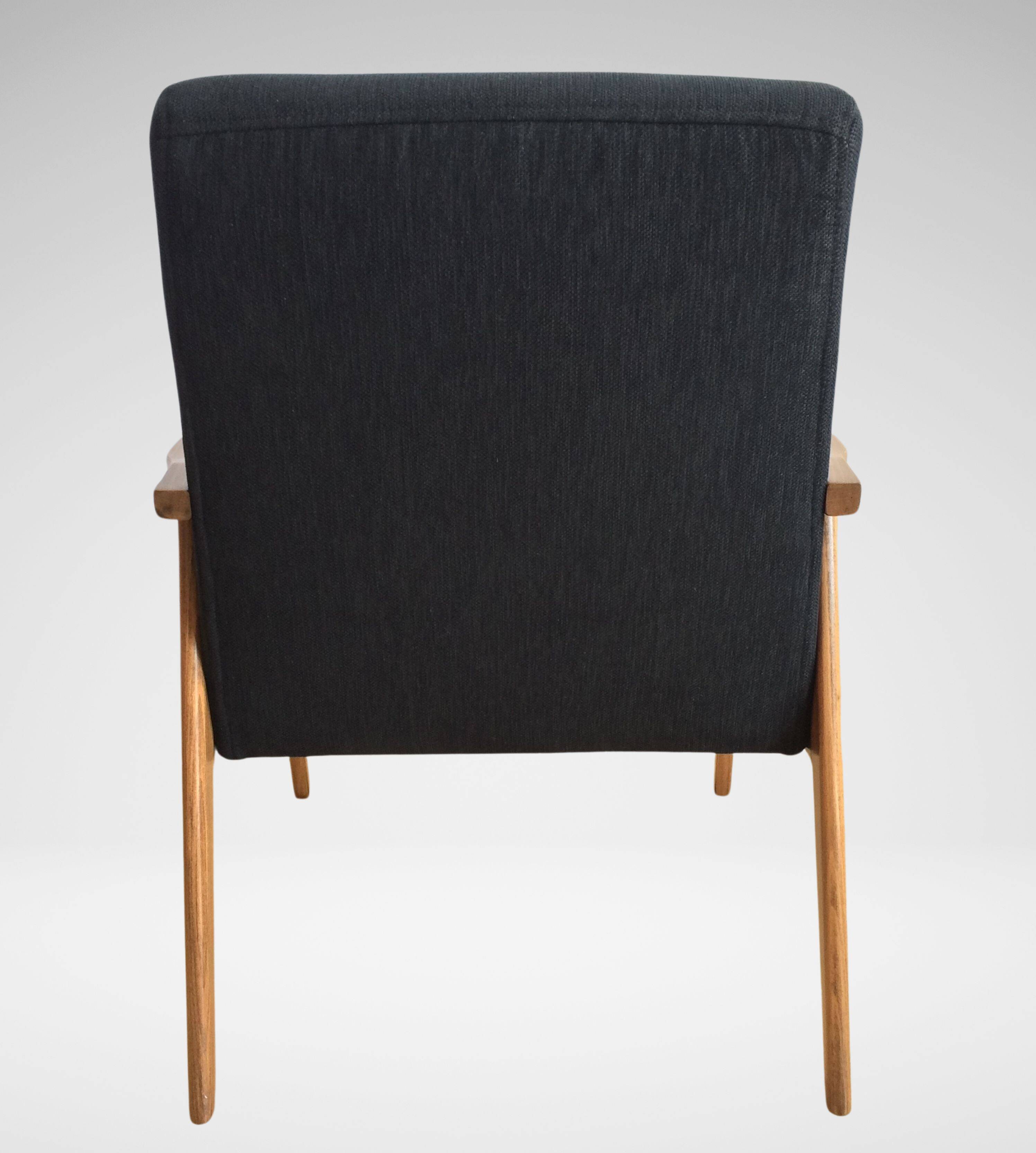 Vintage Mid Century Reupholstered Armchair in Black Fabric