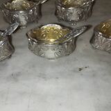 6 salt shakers and spoons in solid silver art nouveau