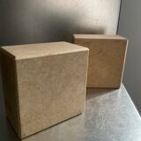 Pair of vintage travertine cube candlesticks from the 70s
