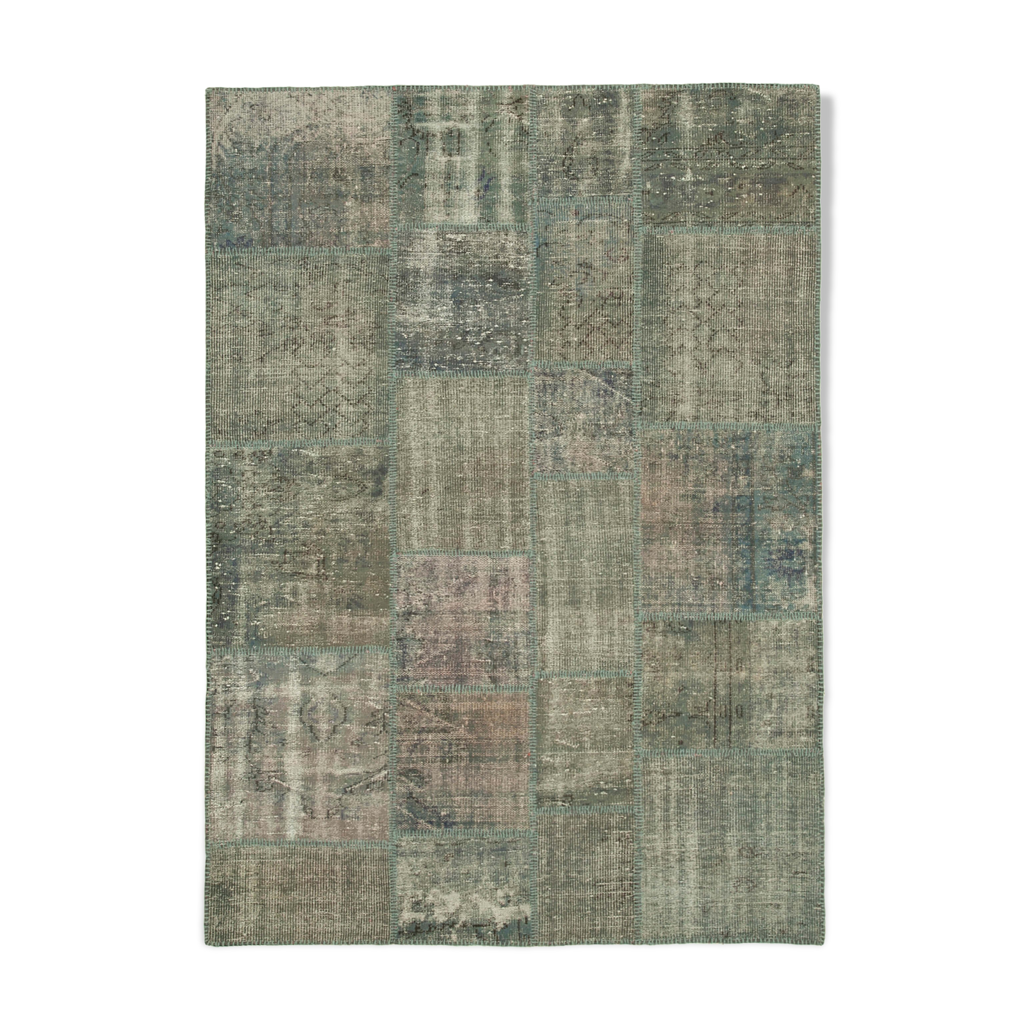 Handwoven turkish contemporary 176 cm x 245 cm grey patchwork carpet