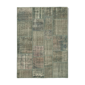 Handwoven turkish contemporary 176 cm x 245 cm grey patchwork carpet