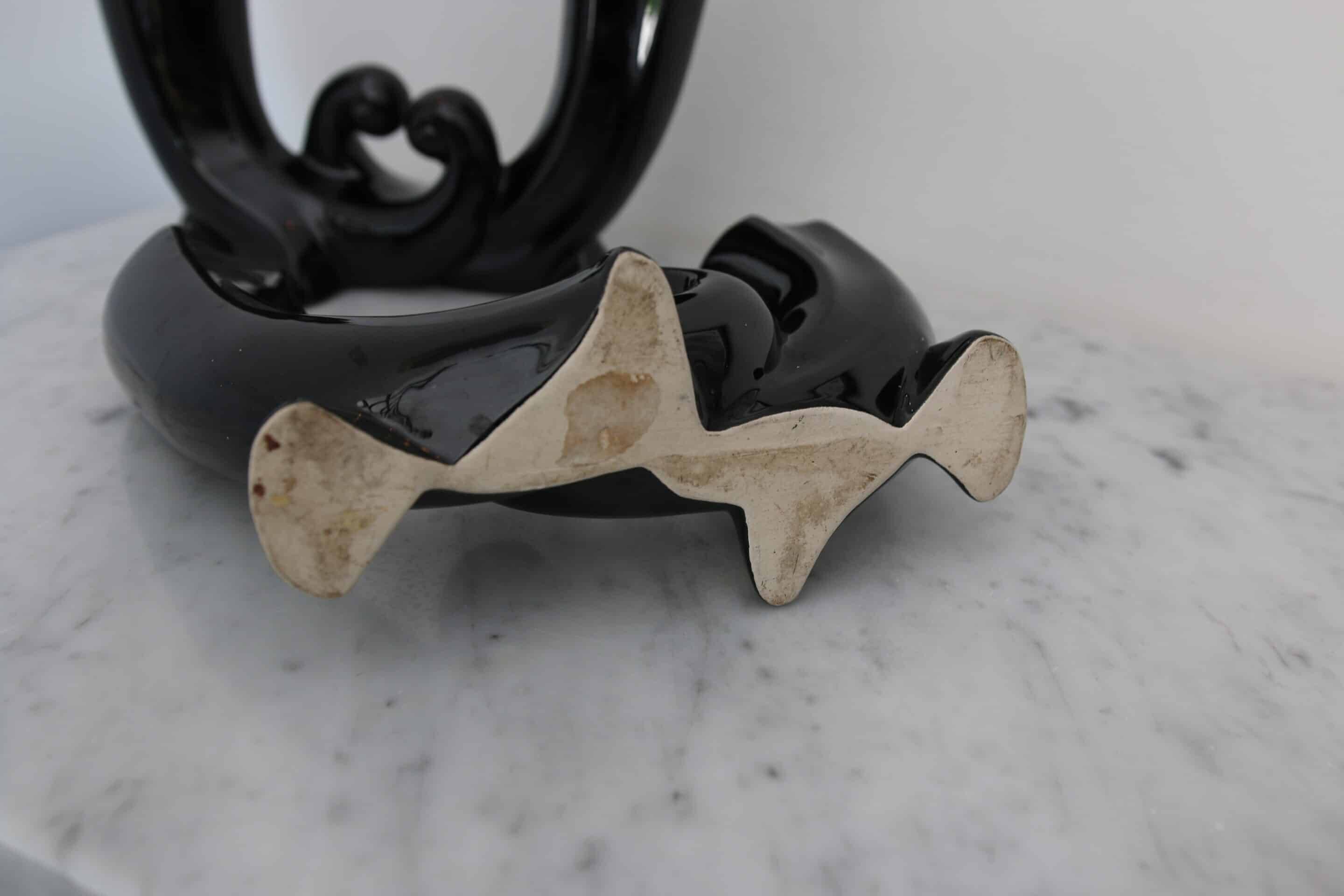 Pair of Art Deco candle holders in black ceramic