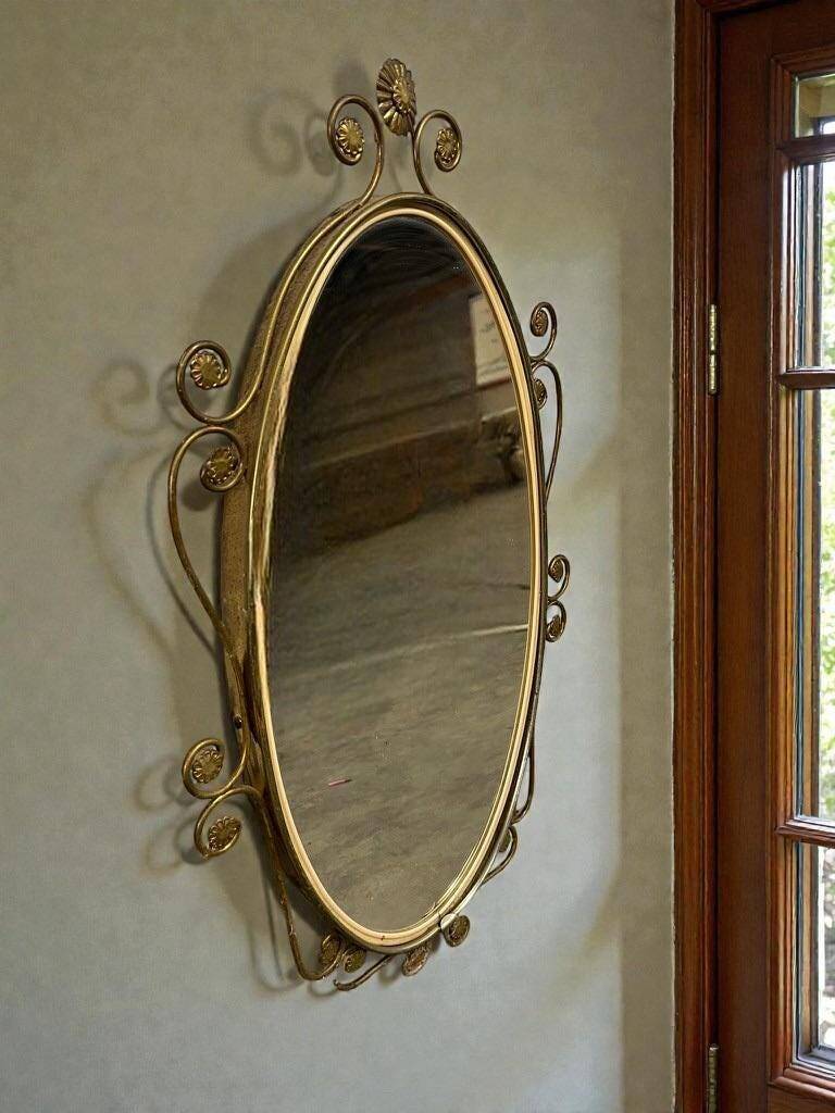 Vintage gold oval wall mirror