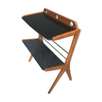Side table 1950s black Opaxit glass in Danish style