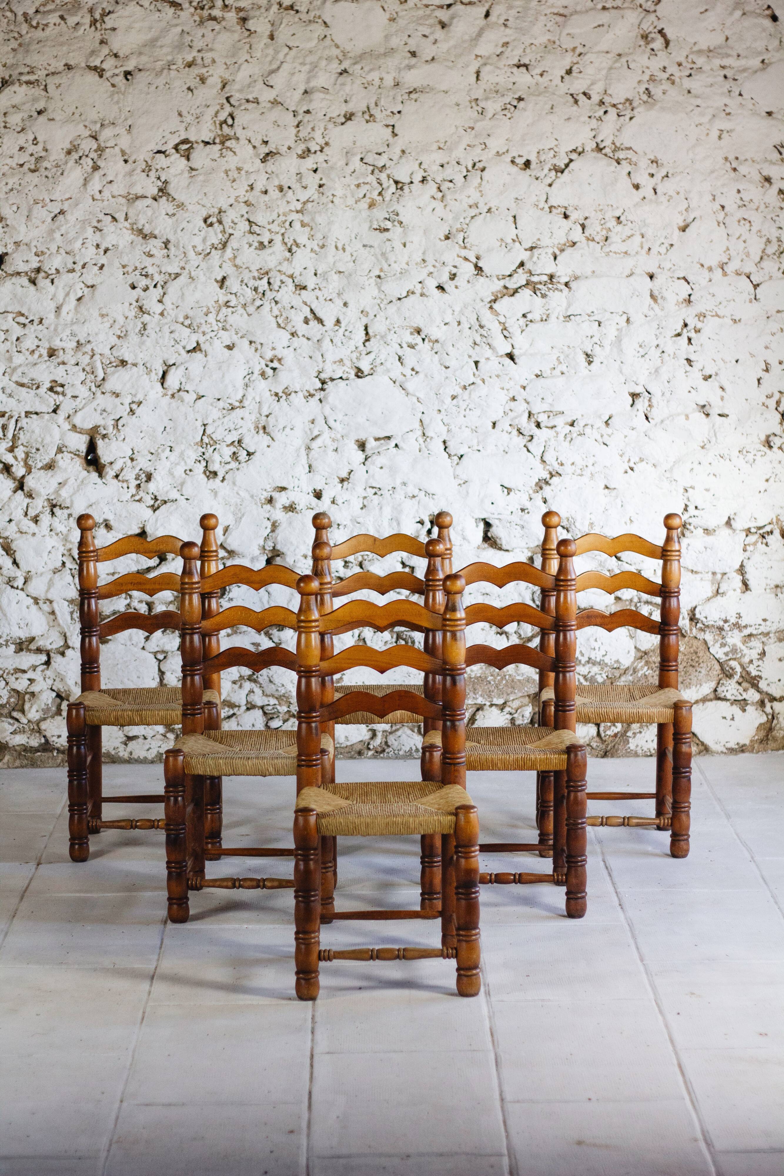 Set of 6 Dudouyt style chairs, 1950