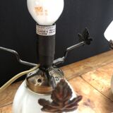 Lampe champignon en pate de verre marbré blanc