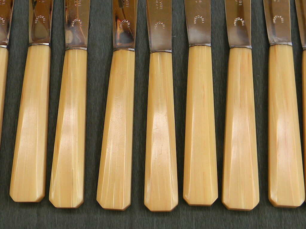 Set of 11 cheese knives or vintage dessert stainless steel blade.