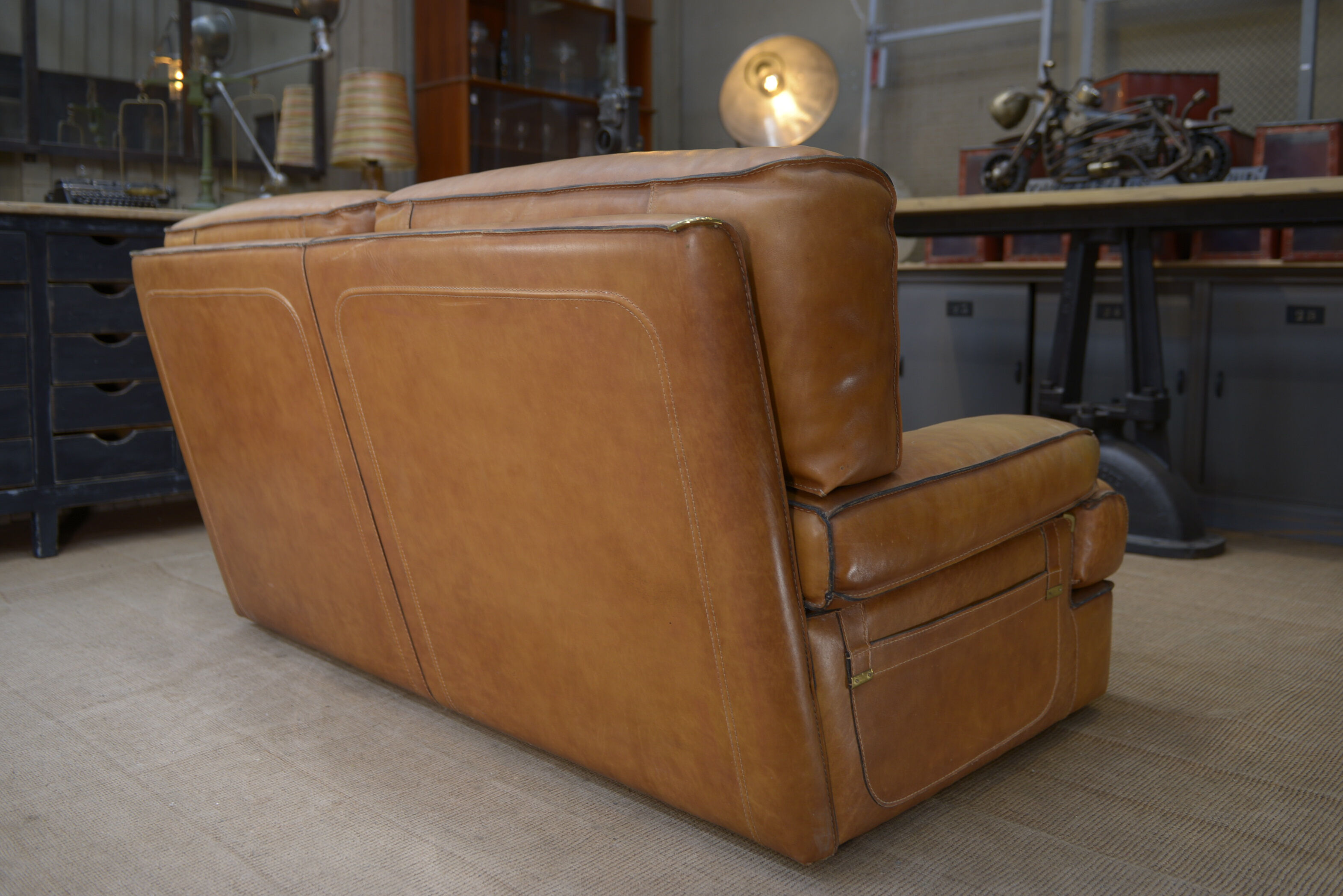 Contemporary brown vintage leather sofa