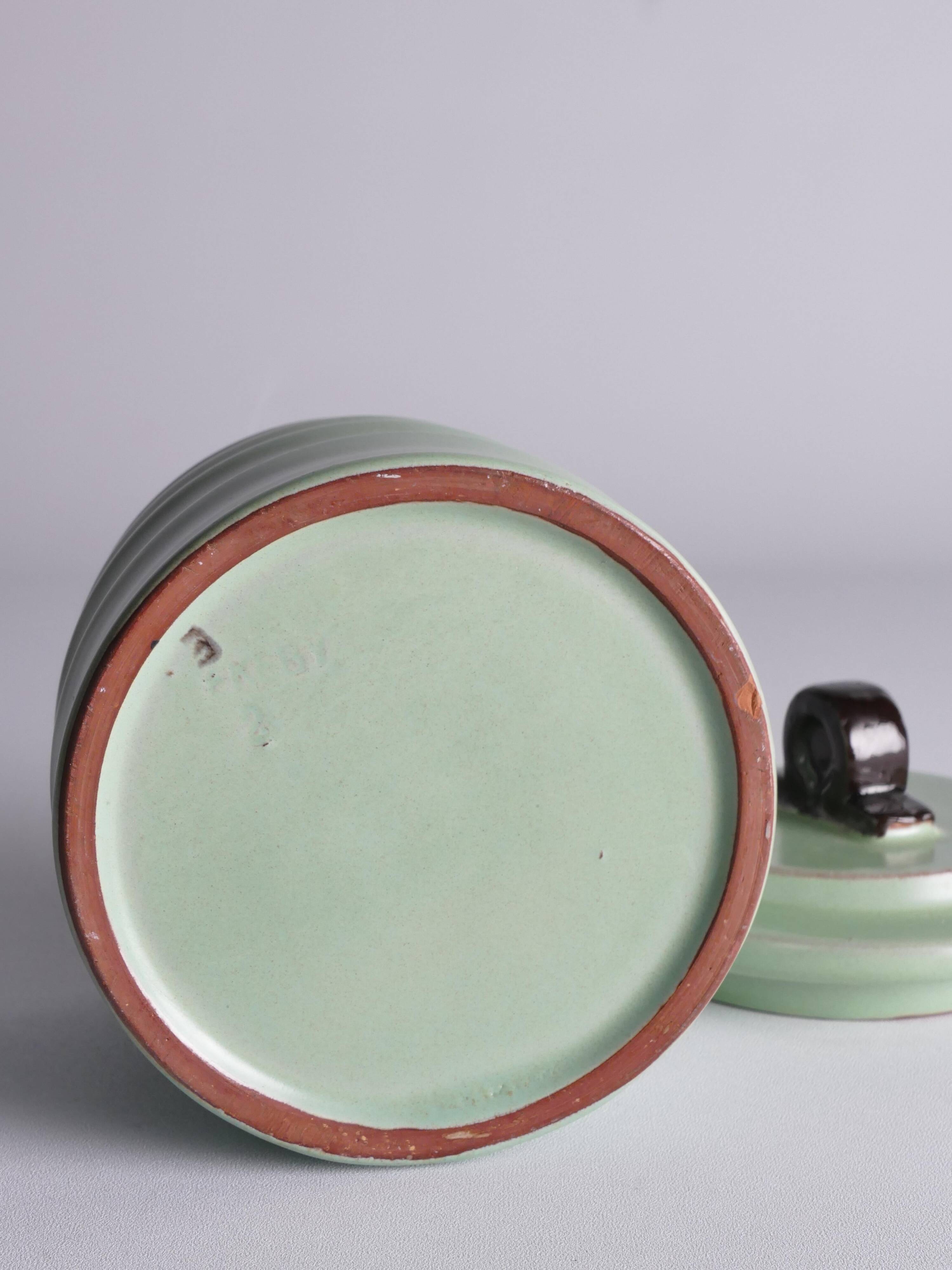 Art Deco Celadon Glazed Lidded Jar by Einar Luterkort for Upsala‑Ekeby, 1930s