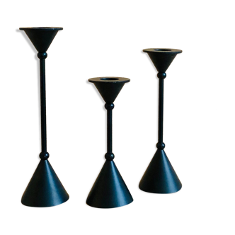 Trio of Memphis style metal candle holders