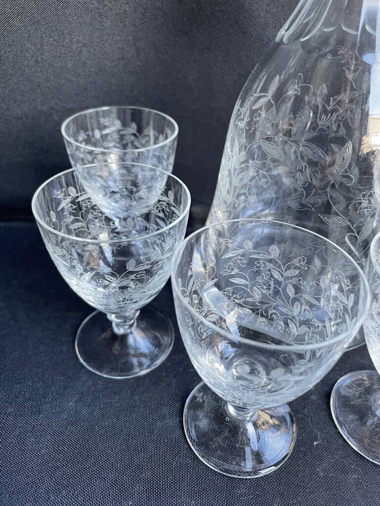 Port wine service – Blown, engraved and cut crystal – Art Deco