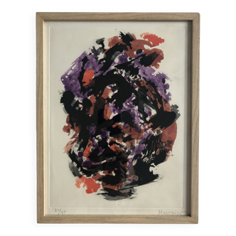 Original aquatint signed in pencil by alfred manessier, etching in red and purple n°23 bis, 1974