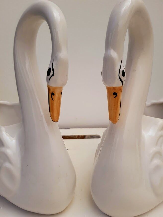 Vintage pair of ceramic pots shaped as swans
