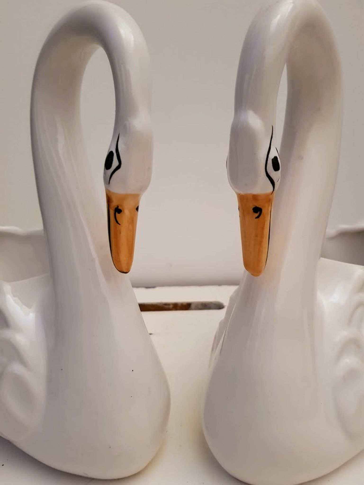 Vintage pair of ceramic pots shaped as swans