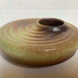 Brown green ceramic tripod spiral vase