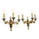 Pair of gold bronze wall lights in Empire style with three lights "Lucien Gau"