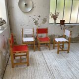 Set of 4 80s colored pine chairs