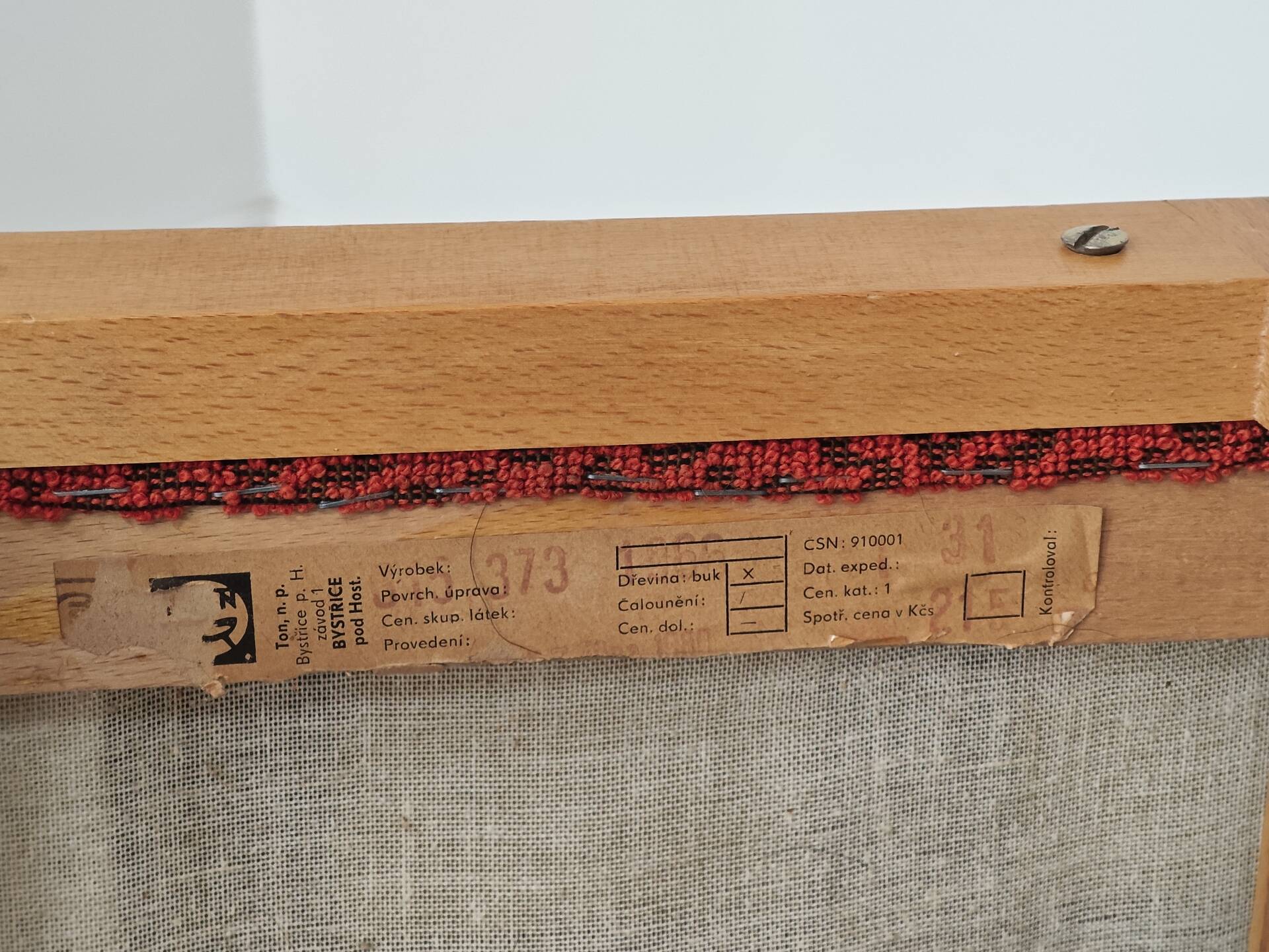 Ton bystrice stool (thonet) wood and orange patterned fabric 1960