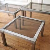 Set of 3 nesting stainless steel coffee tables 1970