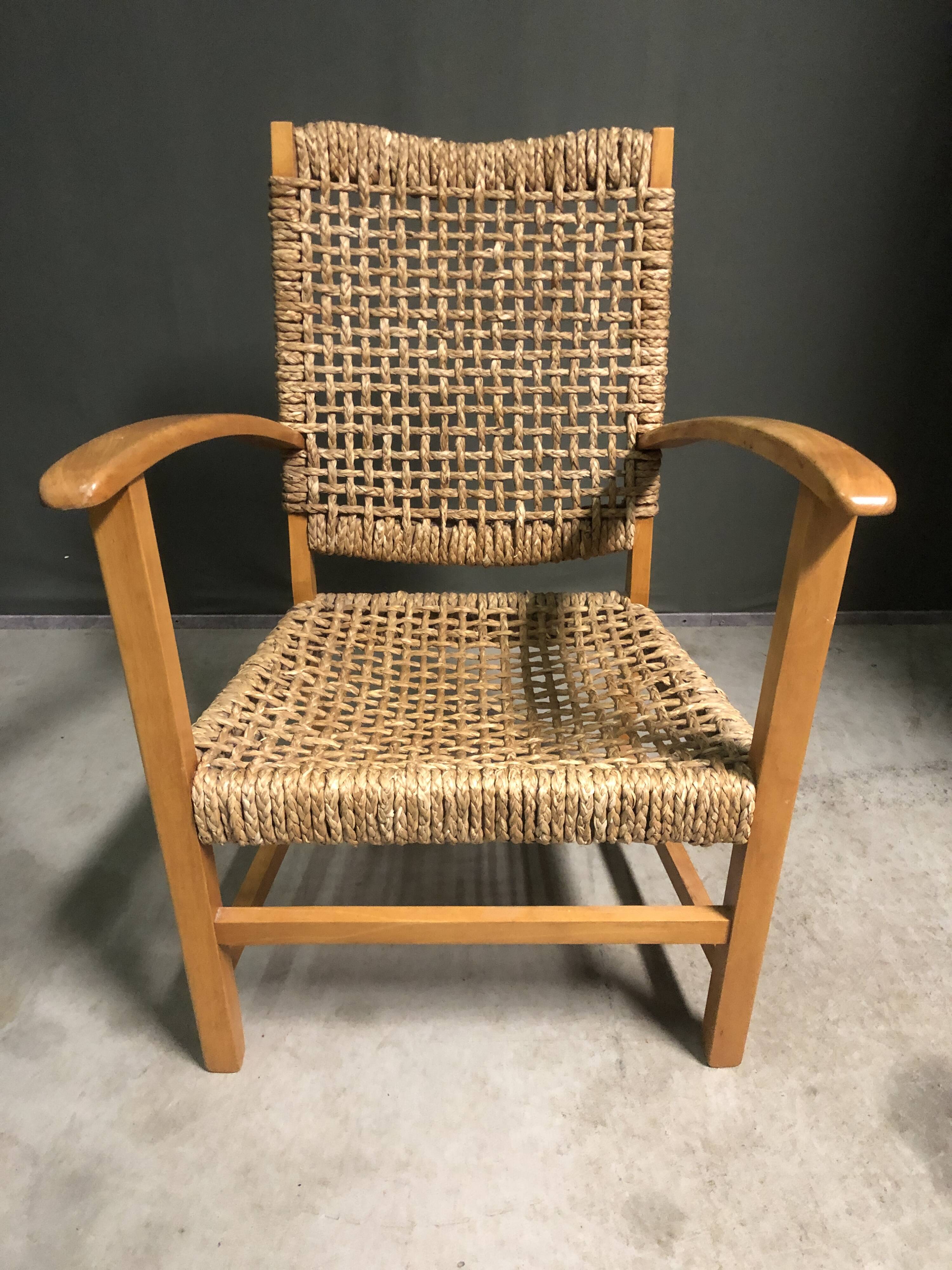 1950's French sea grass rope armchair