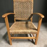 Fauteuil en corde de jonc de mer français des années 1950