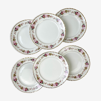 6 flat plates in flowered earthenware moulin des loups model "amboise" vintage