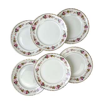 6 flat plates in flowered earthenware moulin des loups model "amboise" vintage