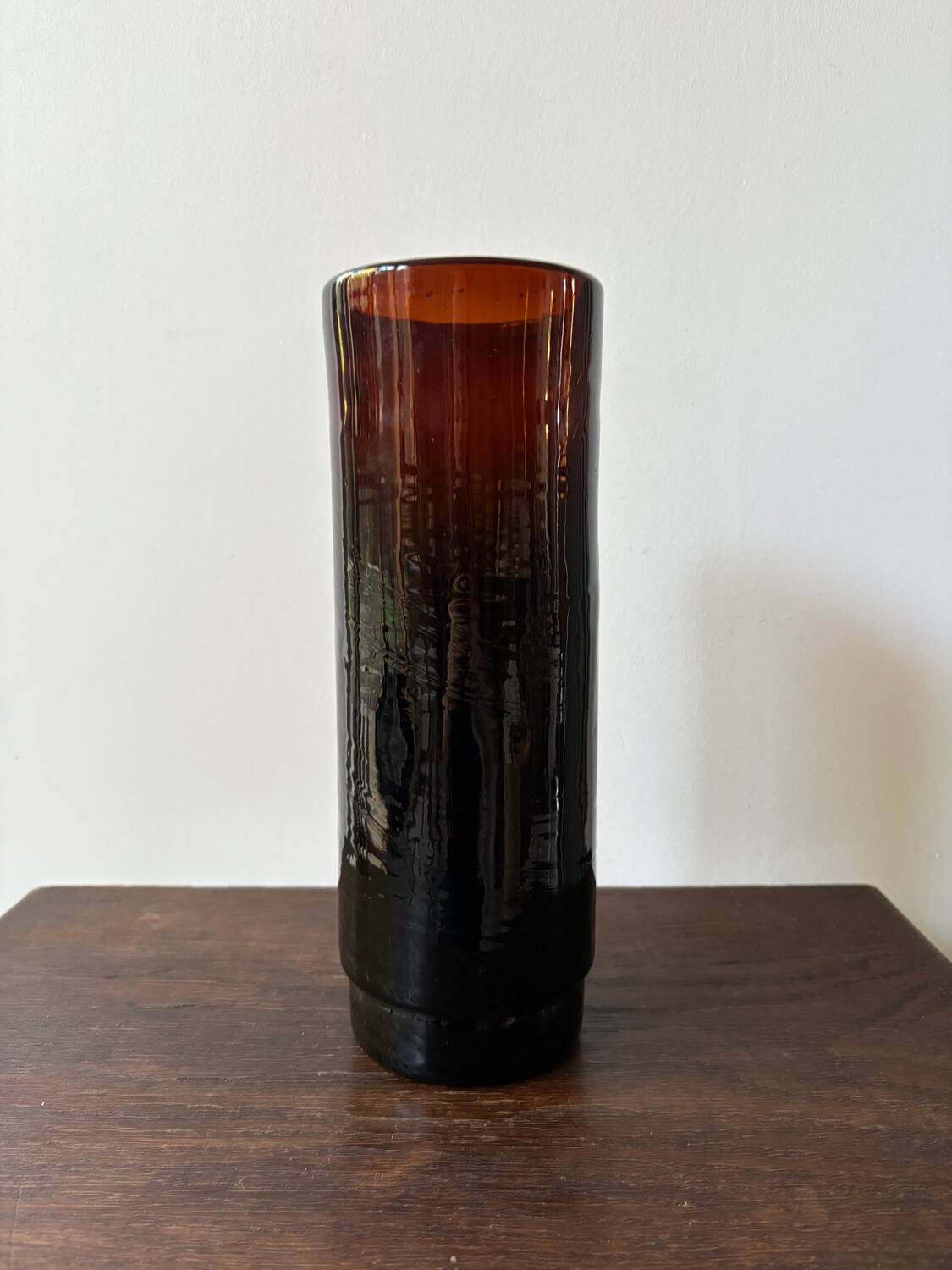 Vintage 1970s garnet brown glass roller vase