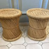 Vintage 70'S rattan and rope stools